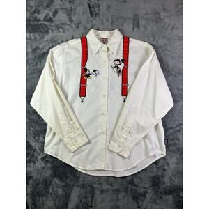 Vintage 1997 Betty Boop Shirt M White Button Up Suspenders Print MGM Grand RARE
